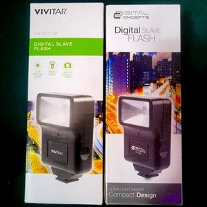 2 digital slave camera flashes with hot shoe brackets for DSLR brand new